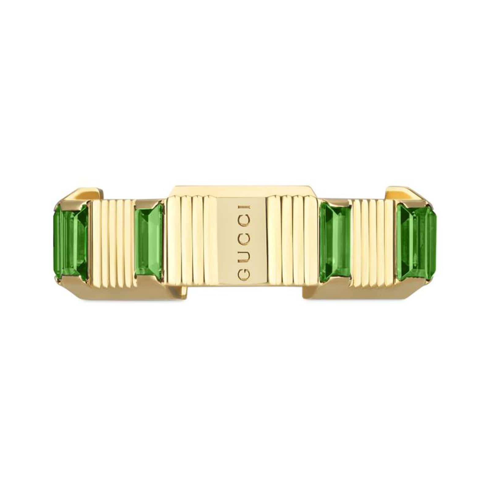 Gucci 18k Yellow Gold 7mm Gucci Link to Love Green Tourmaline Ring 