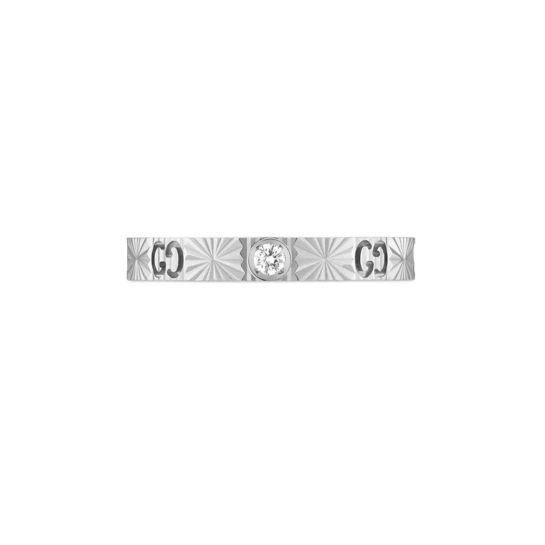 Gucci Icon 18ct White Gold 0.03ct Diamond Cut Out Ring - 3mm