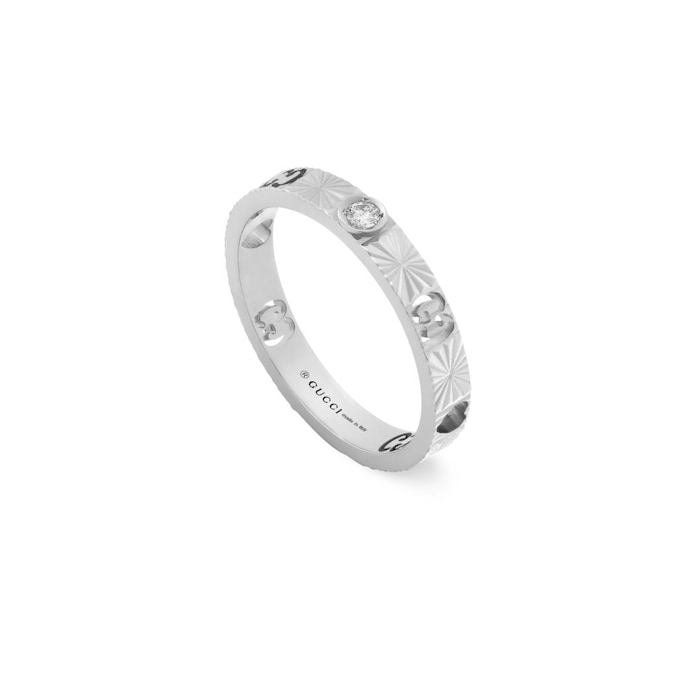 Gucci Icon 18ct White Gold 0.03ct Diamond Cut Out Ring - 3mm