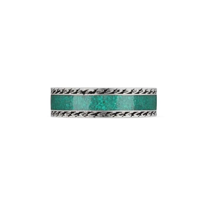 Gucci Gucci Interlocking Sterling Silver & Green Enamel Ring