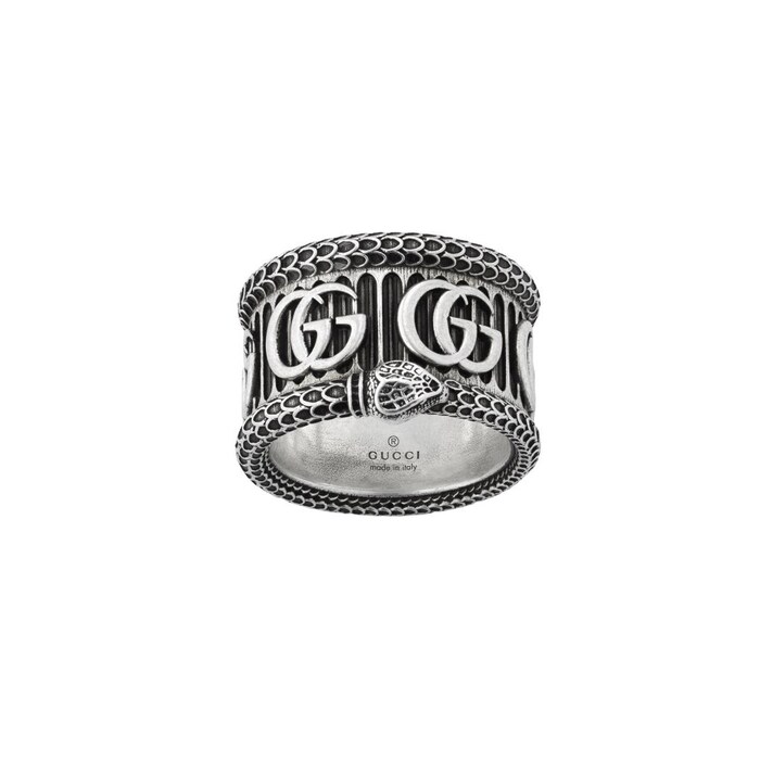 Gucci Sterling Silver GG Marmont Aged Snake Ring