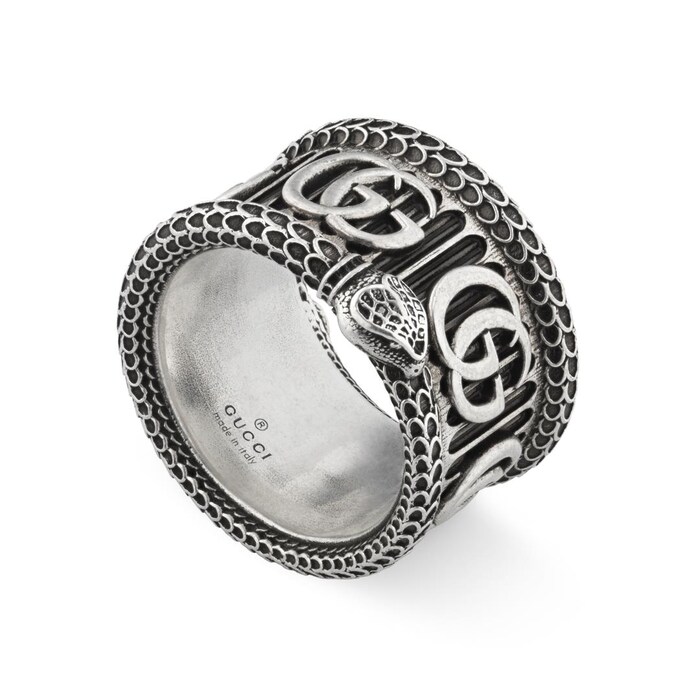 Gucci Sterling Silver GG Marmont Aged Snake Ring