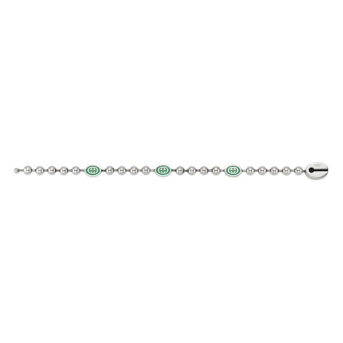 Gucci Sterling Silver & Green Enamel Boule Bracelet - 19cm