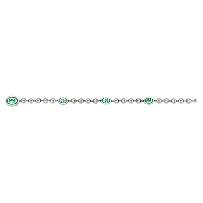 Gucci Gucci Interlocking Sterling Silver & Green Enamel Boule Bracelet - 19cm