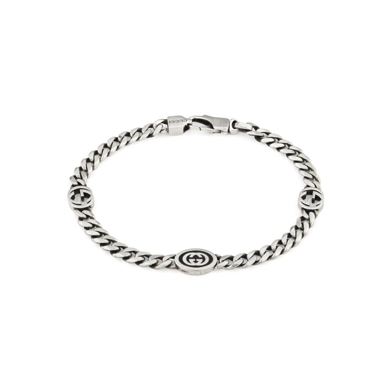 GUCCI Gucci Interlocking Aged Sterling Silver Bracelet