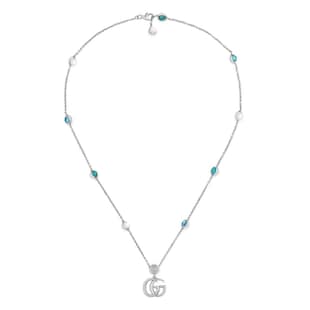 Gucci Sterling Silver GG Marmont Mother Of Pearl Necklace