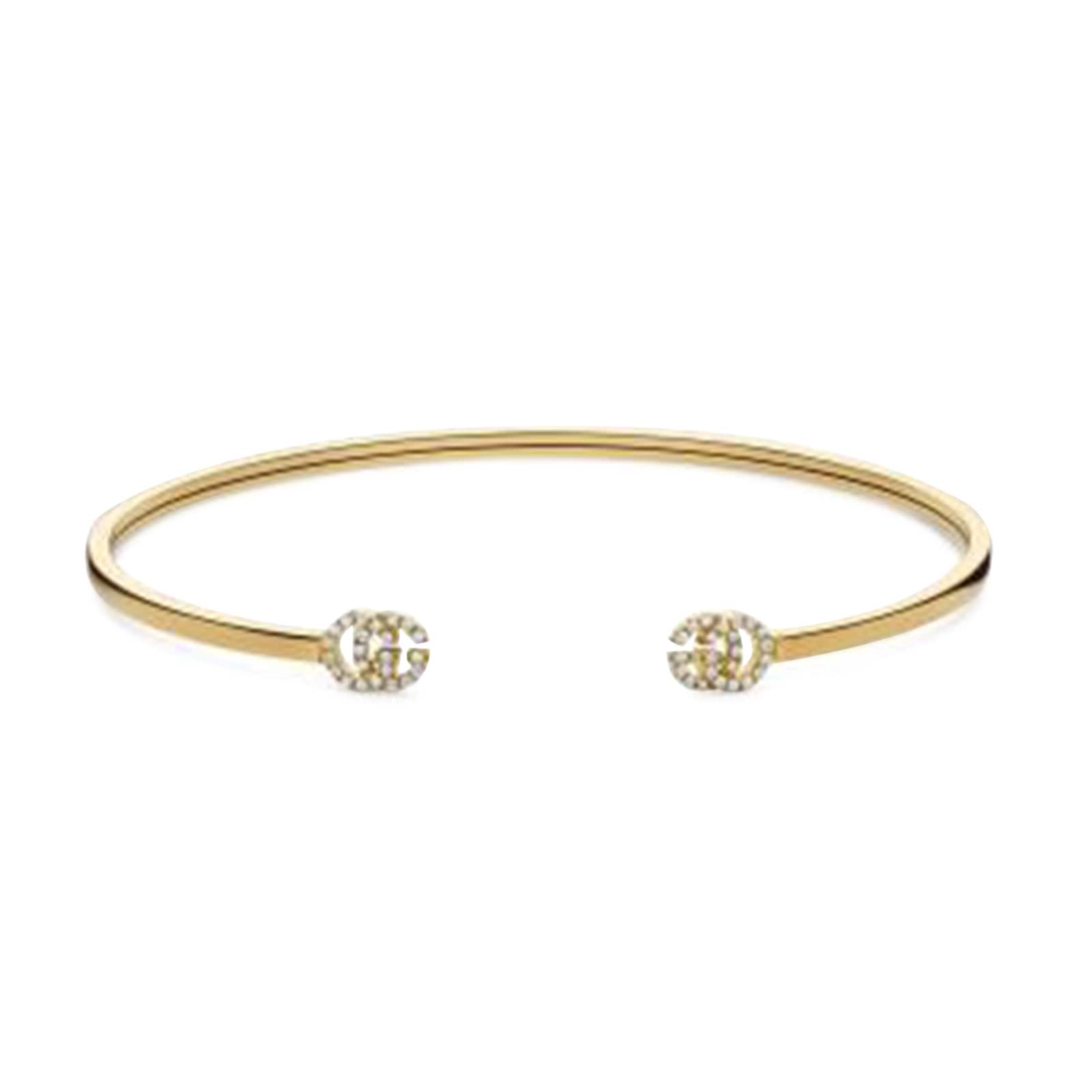 Gucci 18ct Yellow Gold GG Running Diamond Bangle - 17cm