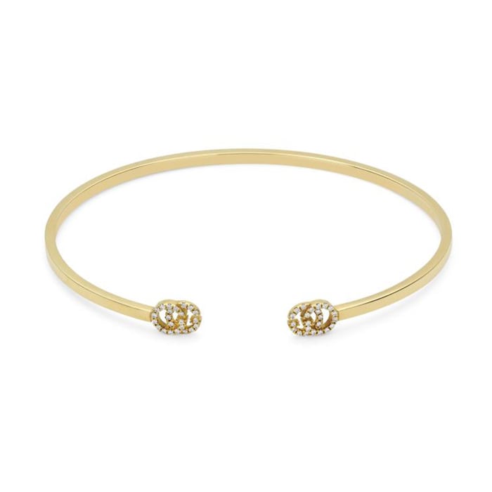 Gucci 18ct Yellow Gold GG Running Diamond Bangle - 18cm