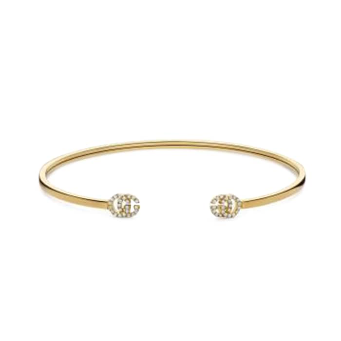 Gucci 18ct Yellow Gold GG Running Diamond Bangle - 18cm