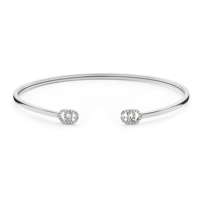 Gucci 18ct White Gold GG Running Diamond Bangle - 18cm