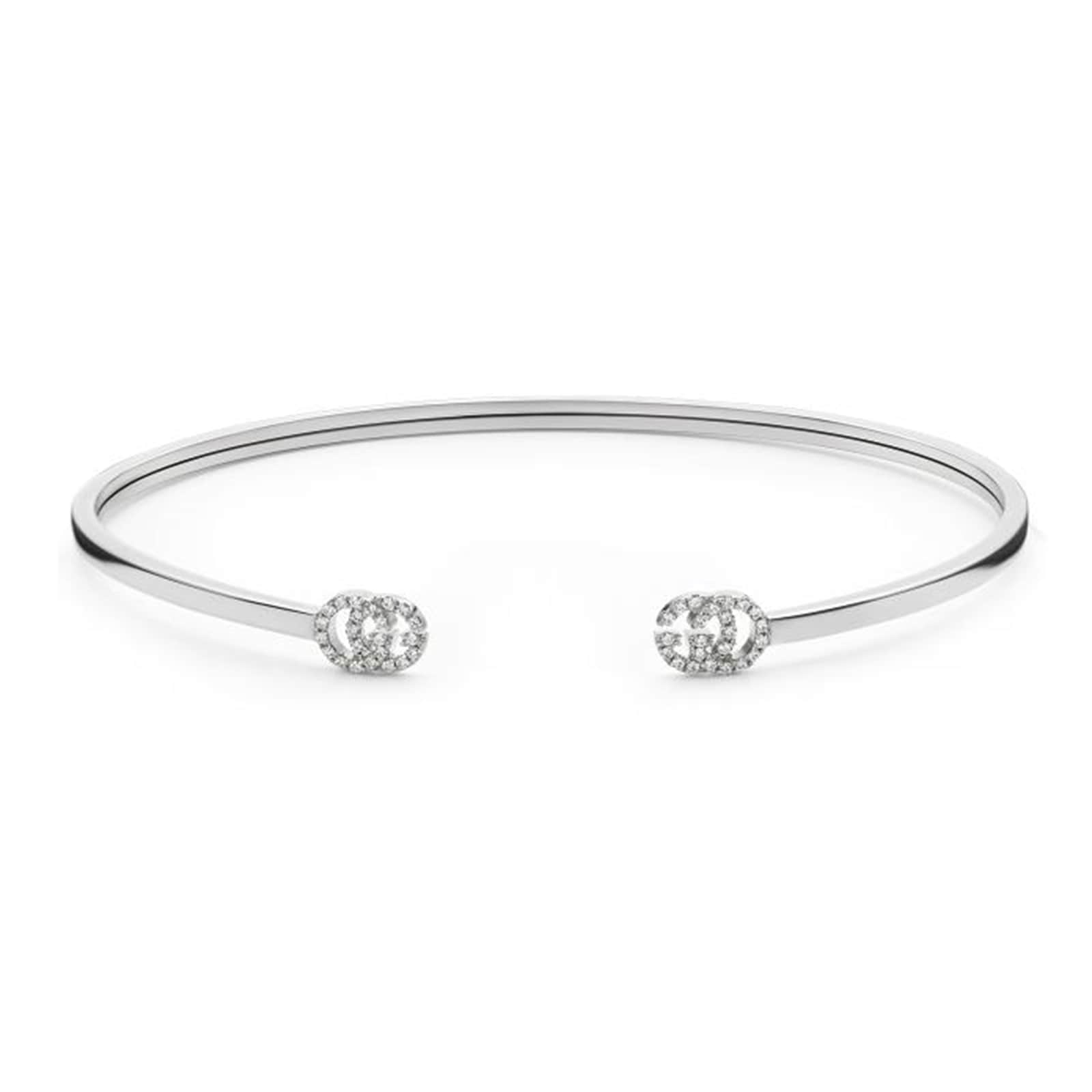 Gucci 18ct White Gold GG Running Diamond Bangle - 18cm