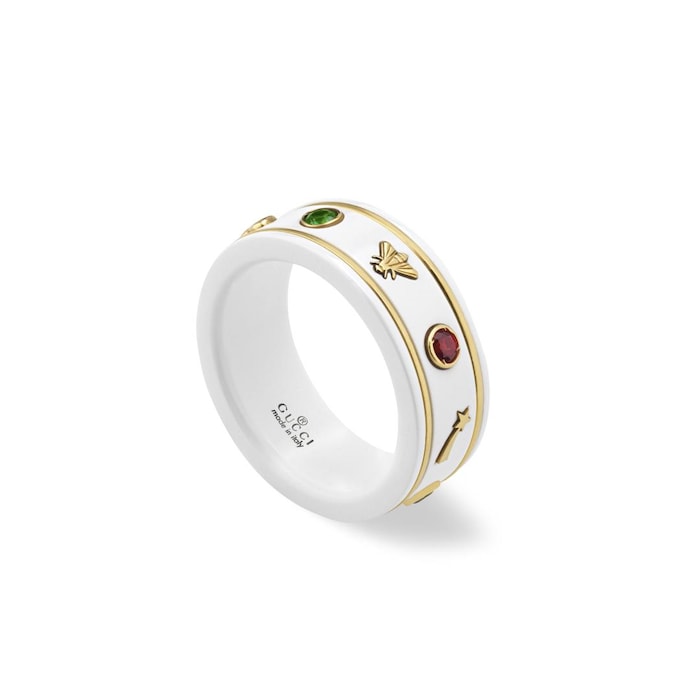 Gucci Icon 18ct Yellow Gold White Band Ring