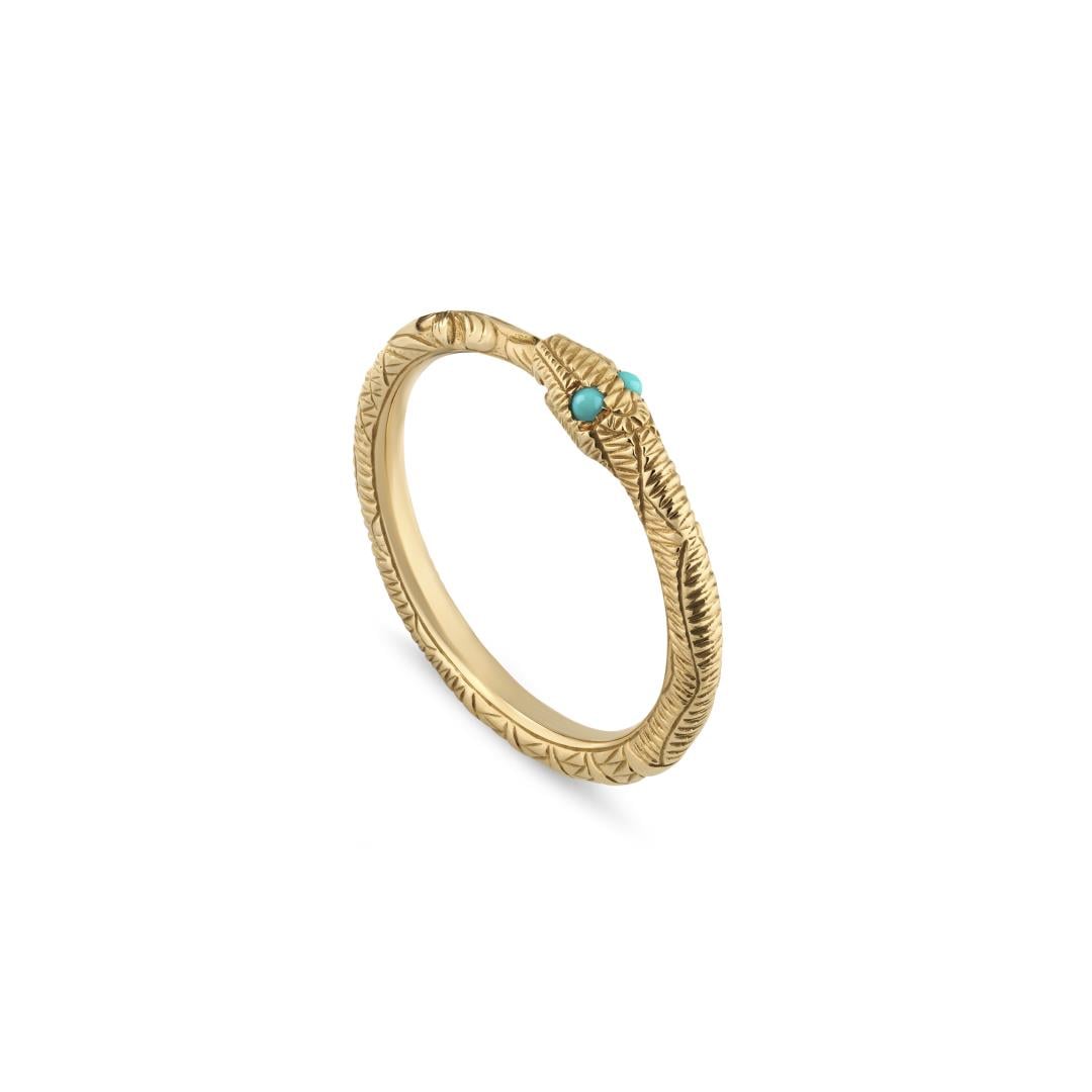 Gucci 18ct Yellow Gold Ouroboros Turquoise Snake Ring