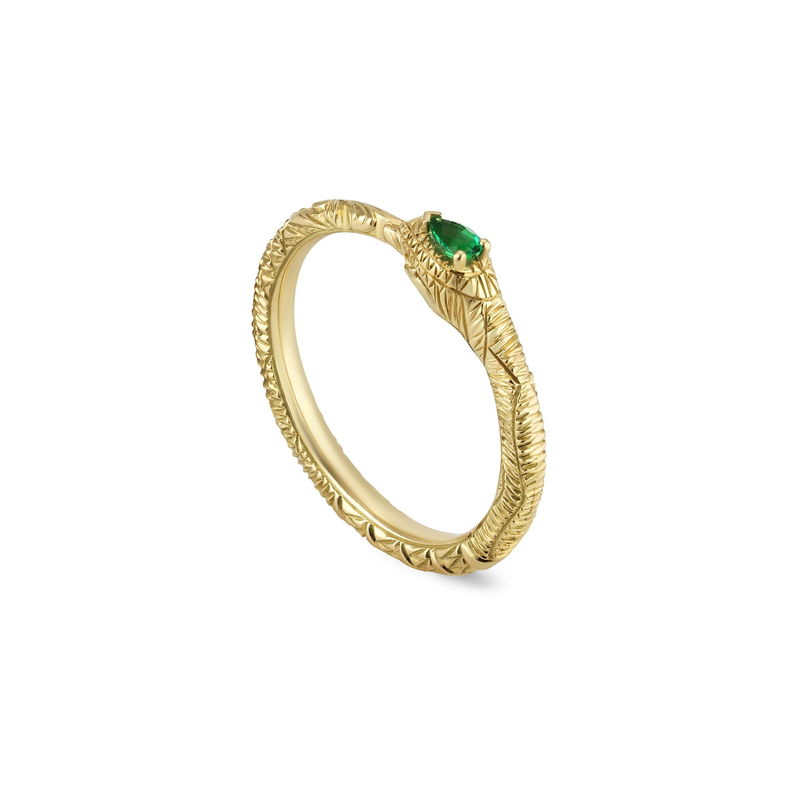 Gucci 18ct Yellow Gold Ouroboros Emerald Snake Ring