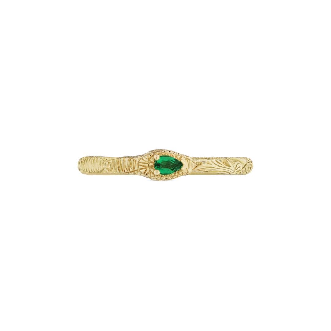 Gucci 18ct Yellow Gold Ouroboros Emerald Snake Ring