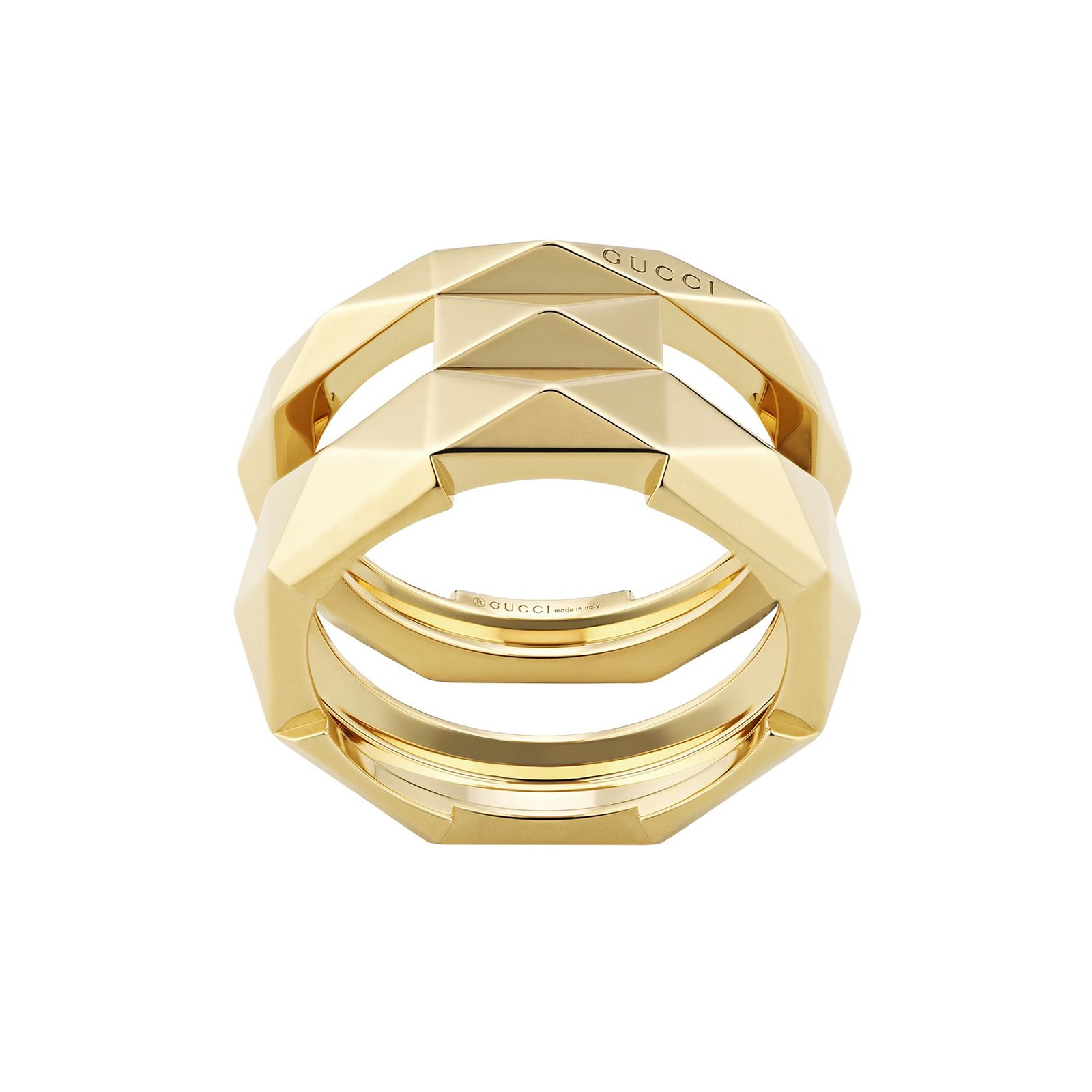 Gucci 18ct Yellow Gold Gucci Link to Love Studded Double Ring Gucci 18ct Yellow Gold Gucci Link to Love Studded Double Ring