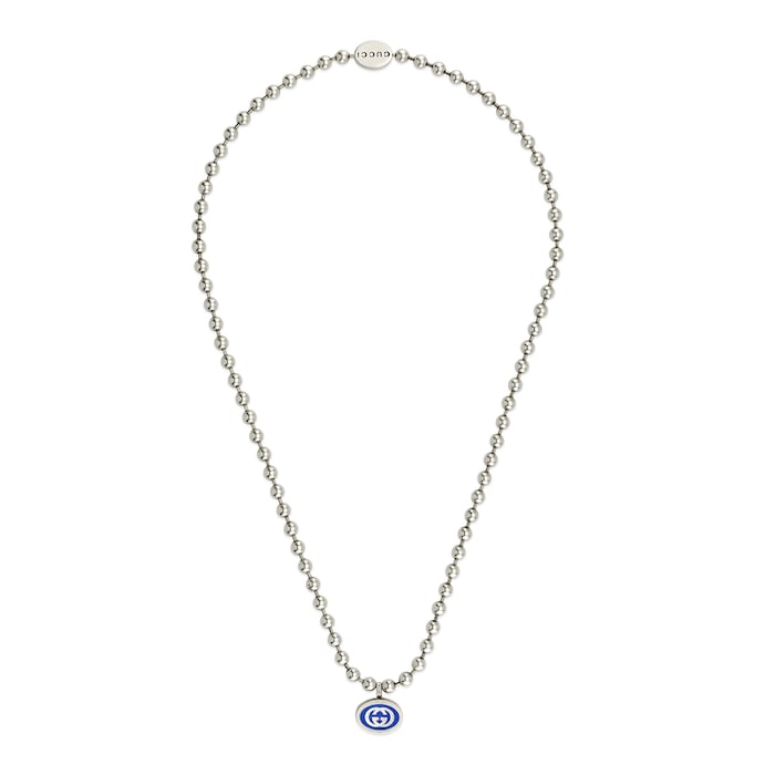 Gucci Gucci Interlocking Sterling Silver & Blue Enamel Necklace
