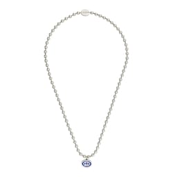 37341712 - Gucci Interlocking Sterling Silver & Blue Enamel Necklace