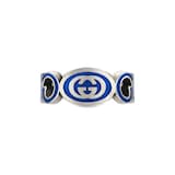 Gucci Gucci Interlocking Sterling Silver & Blue Enamel Ring