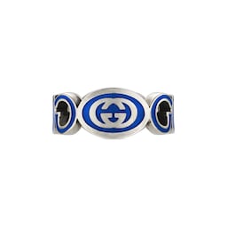 37341713 - Gucci Interlocking Sterling Silver & Blue Enamel Ring