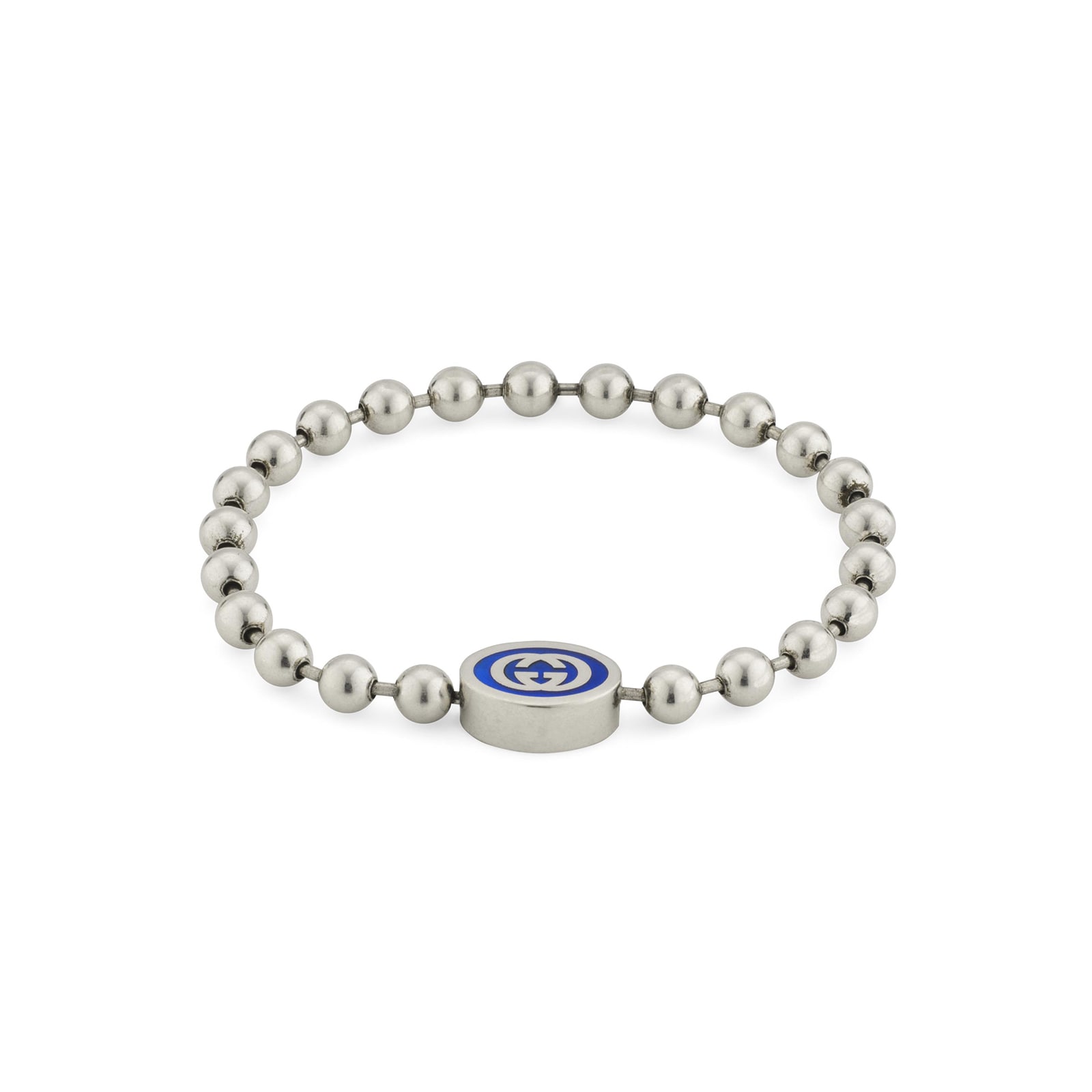 Gucci Interlocking Sterling Silver & Blue Enamel Bracelet - 19cm