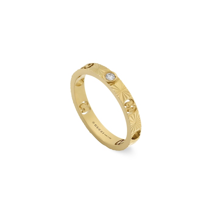 Gucci 18k Yellow Gold Diamond 3mm Icon Cut Out Heart Ring Size 6