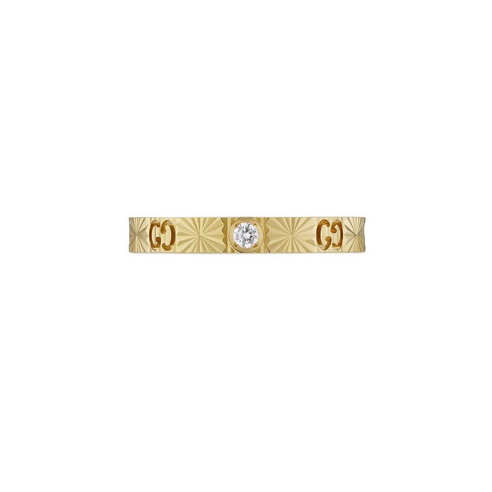 Gucci 18k Yellow Gold Diamond 3mm Icon Cut Out Heart Ring Size 6
