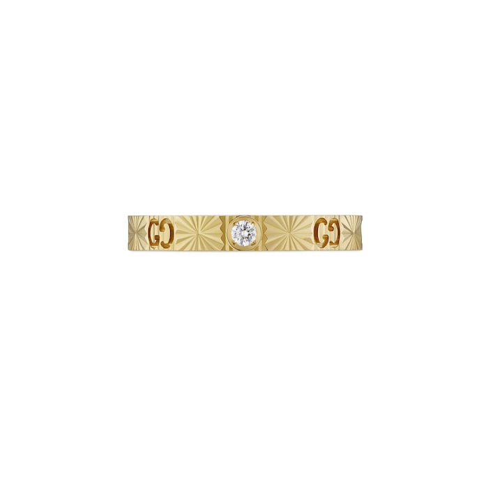 Gucci 18k Yellow Gold Diamond 3mm Icon Cut Out Heart Ring Size 6