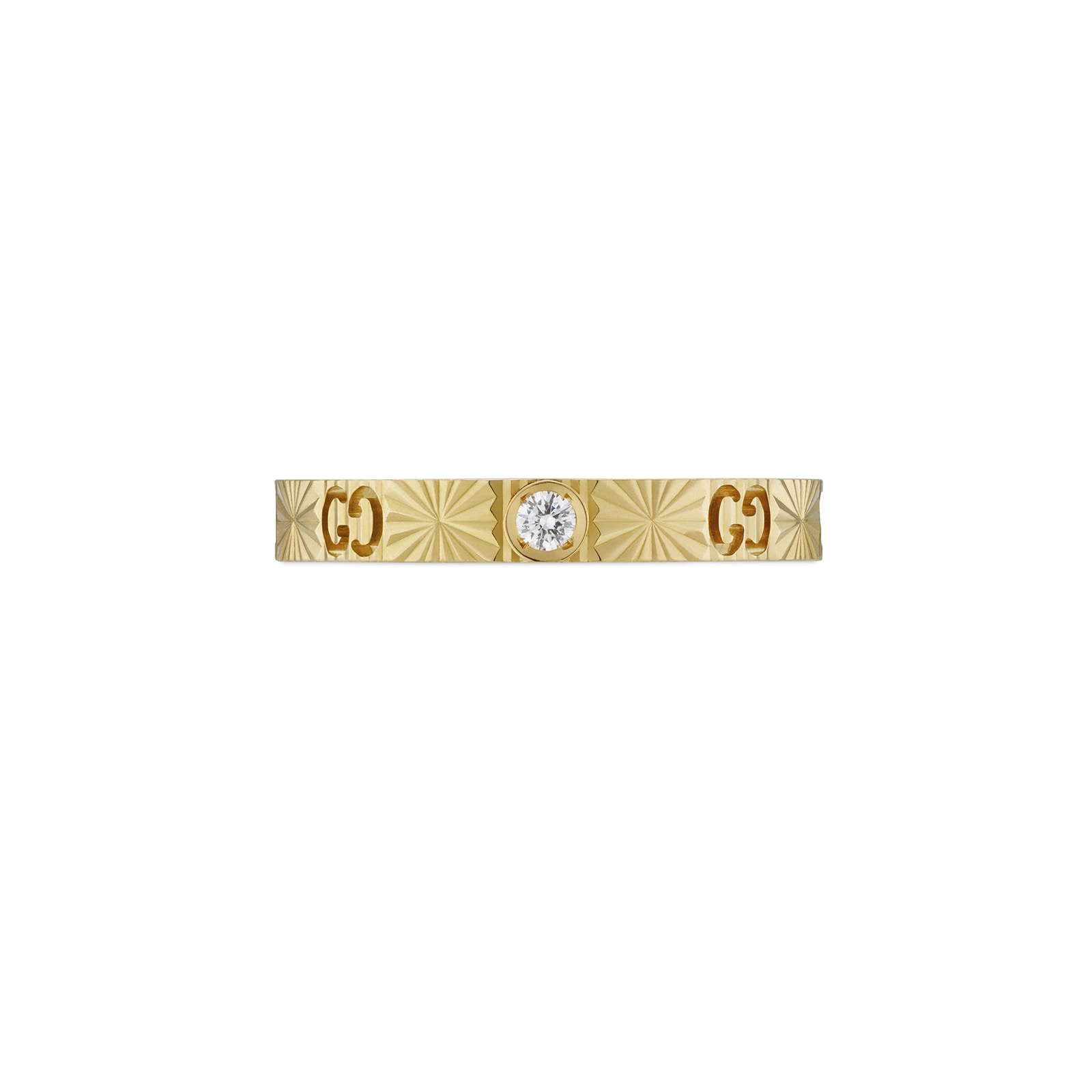 Gucci 18k Yellow Gold Diamond 3mm Icon Cut Out Heart Ring Size 6.5