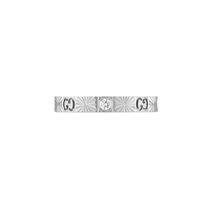 Gucci 18k White Gold Diamond 3mm Icon Cut Out Heart Ring Size 6