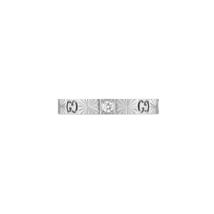 Gucci 18k White Gold Diamond 3mm Icon Cut Out Heart Ring Size 6.5