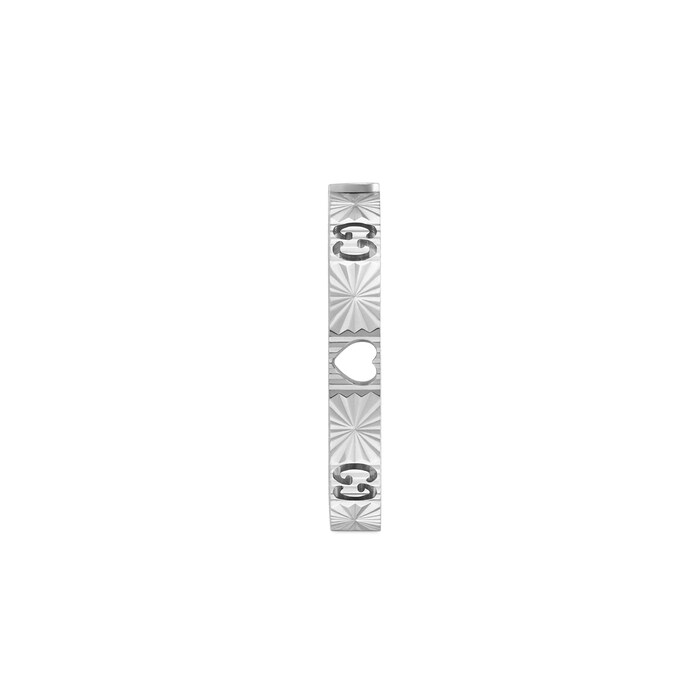 Gucci 18k White Gold Diamond 3mm Icon Cut Out Heart Ring Size 6.5