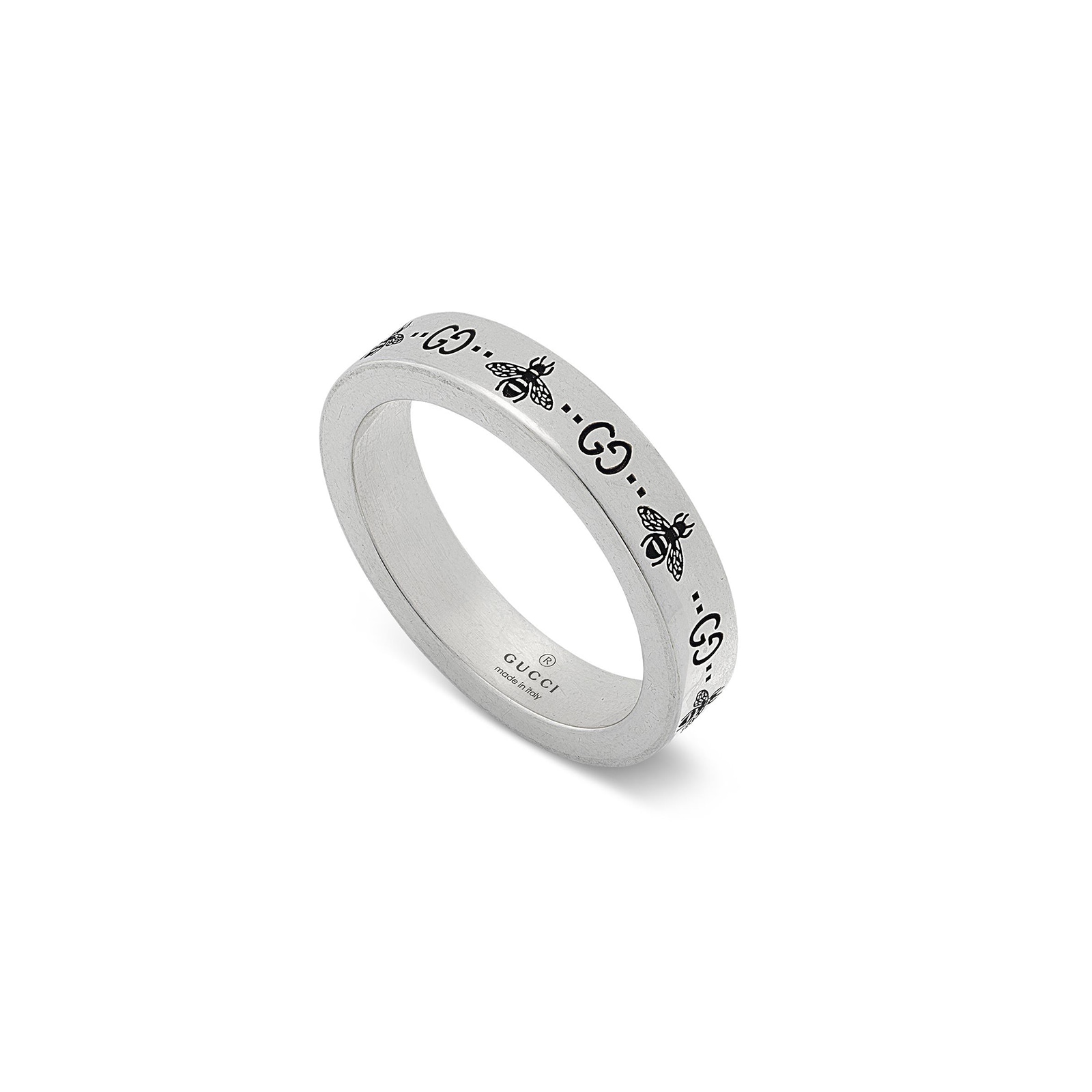 Gucci Sterling Silver GG Signature Bee 4mm Ring Size 6.5