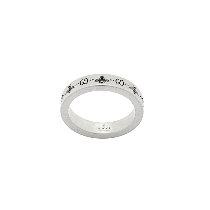 Gucci Sterling Silver GG Signature Bee 4mm Ring Size 6.5