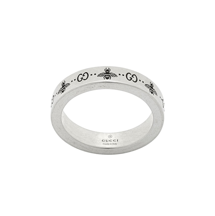 Gucci Sterling Silver GG Signature Bee 4mm Ring Size 5.75