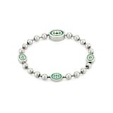Gucci Gucci Interlocking Sterling Silver & Green Enamel Bracelet - 17cm