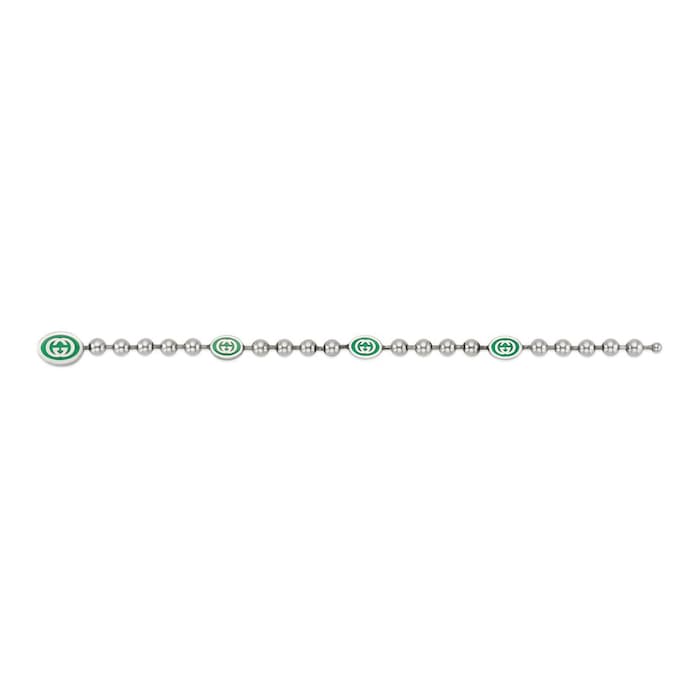 Gucci Gucci Interlocking Sterling Silver & Green Enamel Bracelet - 17cm