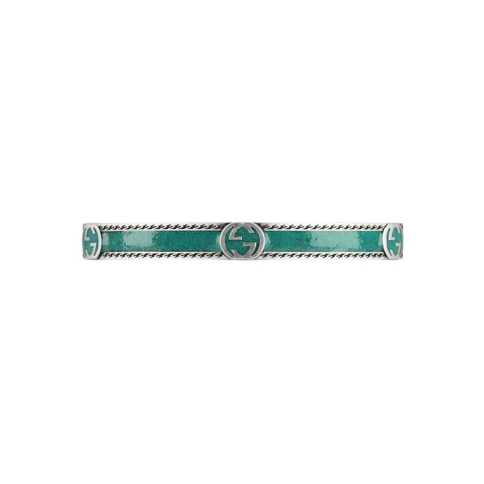 Gucci Gucci Interlocking Sterling Silver Green Enamel Bangle