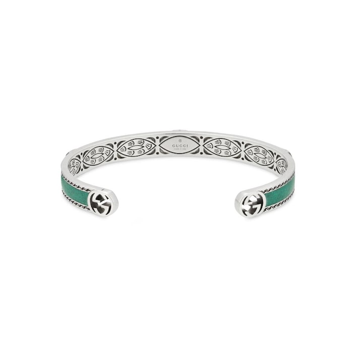 Gucci Gucci Interlocking Sterling Silver Green Enamel Bangle