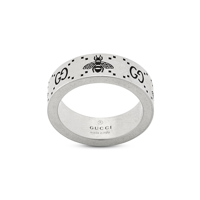 Gucci Sterling Silver GG Signature Bee 6mm Ring Size 6
