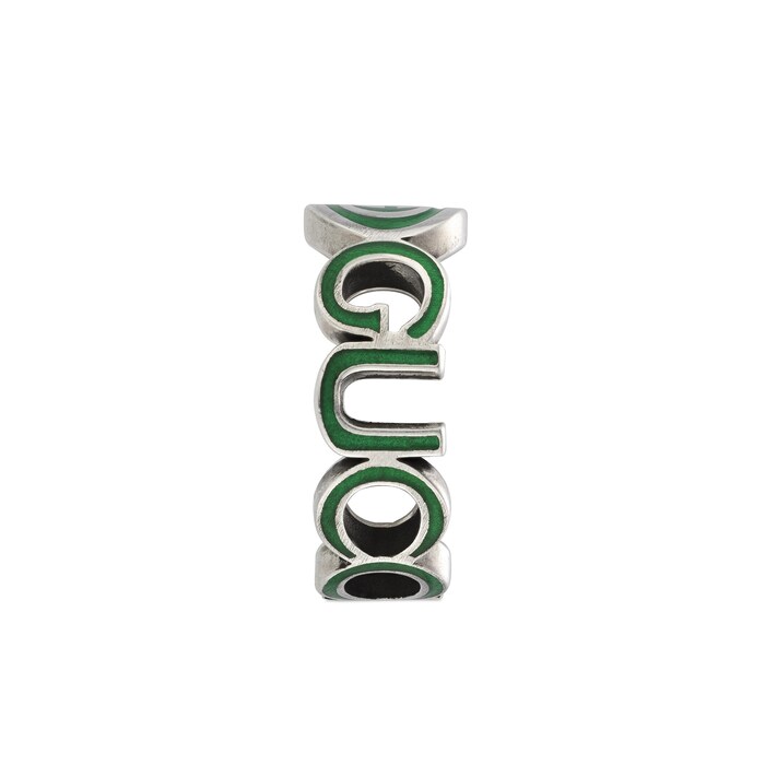 Gucci Gucci Interlocking Sterling Silver Green Enamel 9mm Ring Size 6