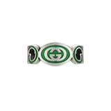 Gucci Sterling Silver Interlocking G Green Enamel 9mm Ring Size 5.75