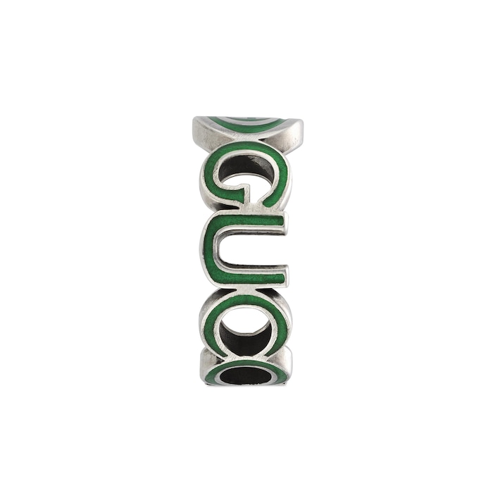 Gucci Sterling Silver Interlocking G Green Enamel 9mm Ring Size 5.75