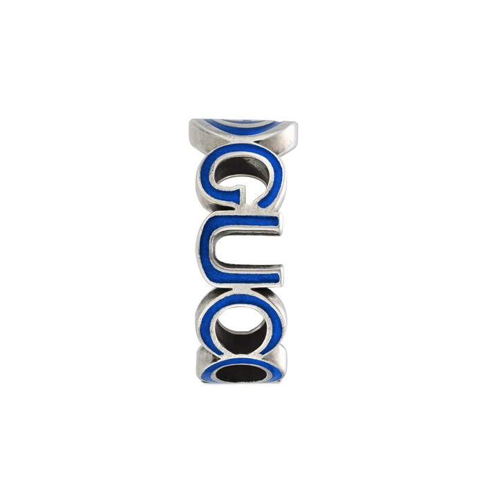 Gucci Gucci Interlocking Sterling Silver Blue Enamel 9mm Ring Size 6.5