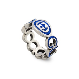 Gucci Gucci Interlocking Sterling Silver Blue Enamel 9mm Ring Size 6 Gucci Gucci Interlocking Sterling Silver Blue Enamel 9mm Ring Size 6