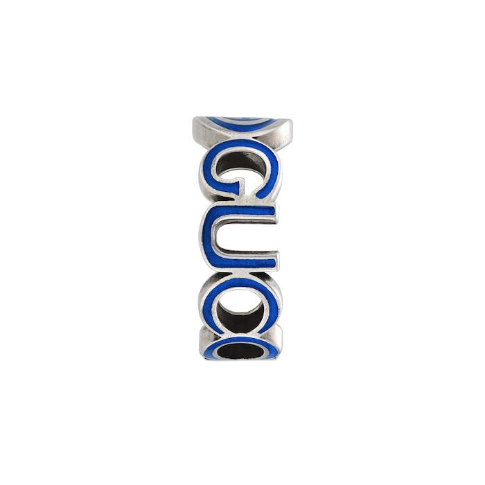Gucci Sterling Silver Interlocking G Blue Enamel 9mm Ring Size 6