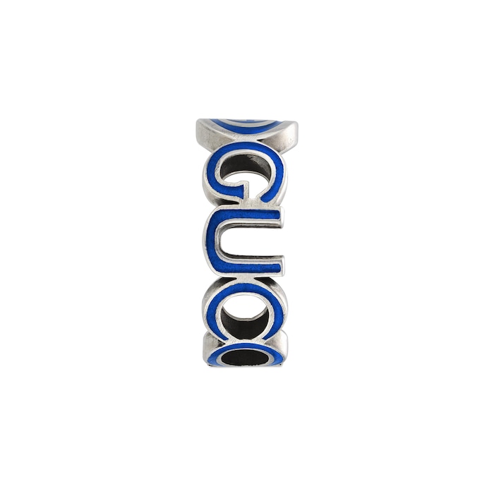 Gucci Gucci Interlocking Sterling Silver Blue Enamel 9mm Ring Size 6