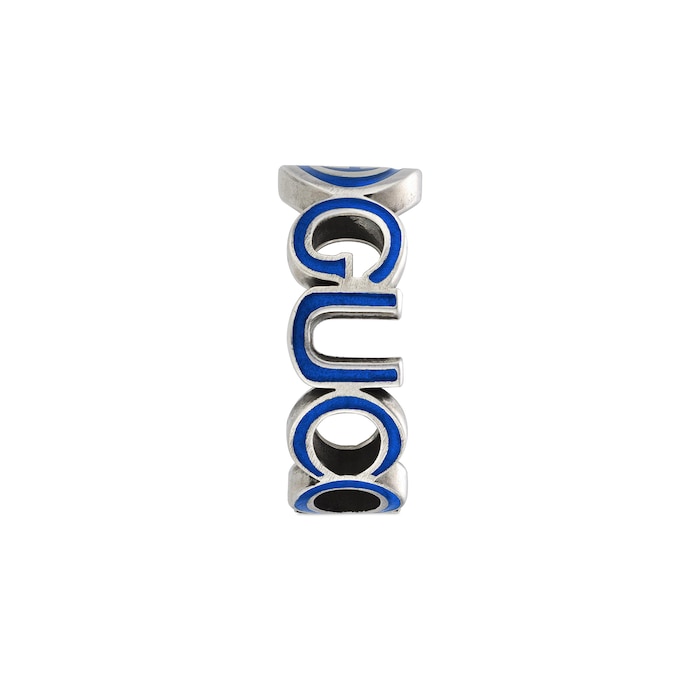 Gucci Gucci Interlocking Sterling Silver Blue Enamel 9mm Ring Size 5.75