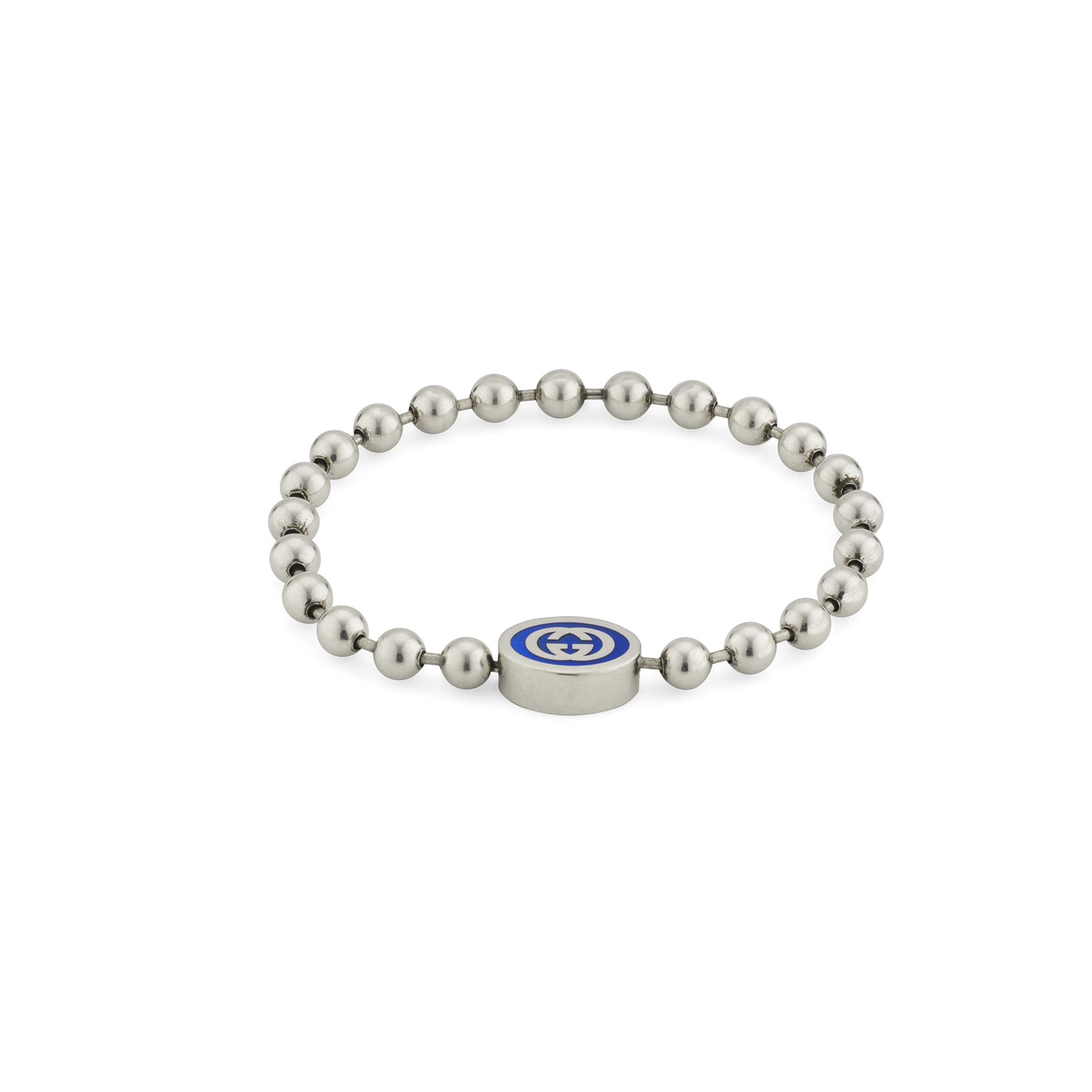 Gucci Gucci Interlocking Sterling Silver Boule Blue Enamel Imperial Bracelet 16cm