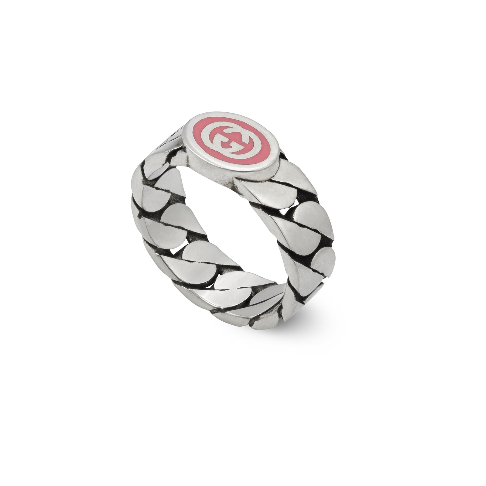 Gucci Sterling Silver Interlocking G Heart Enamel Ring